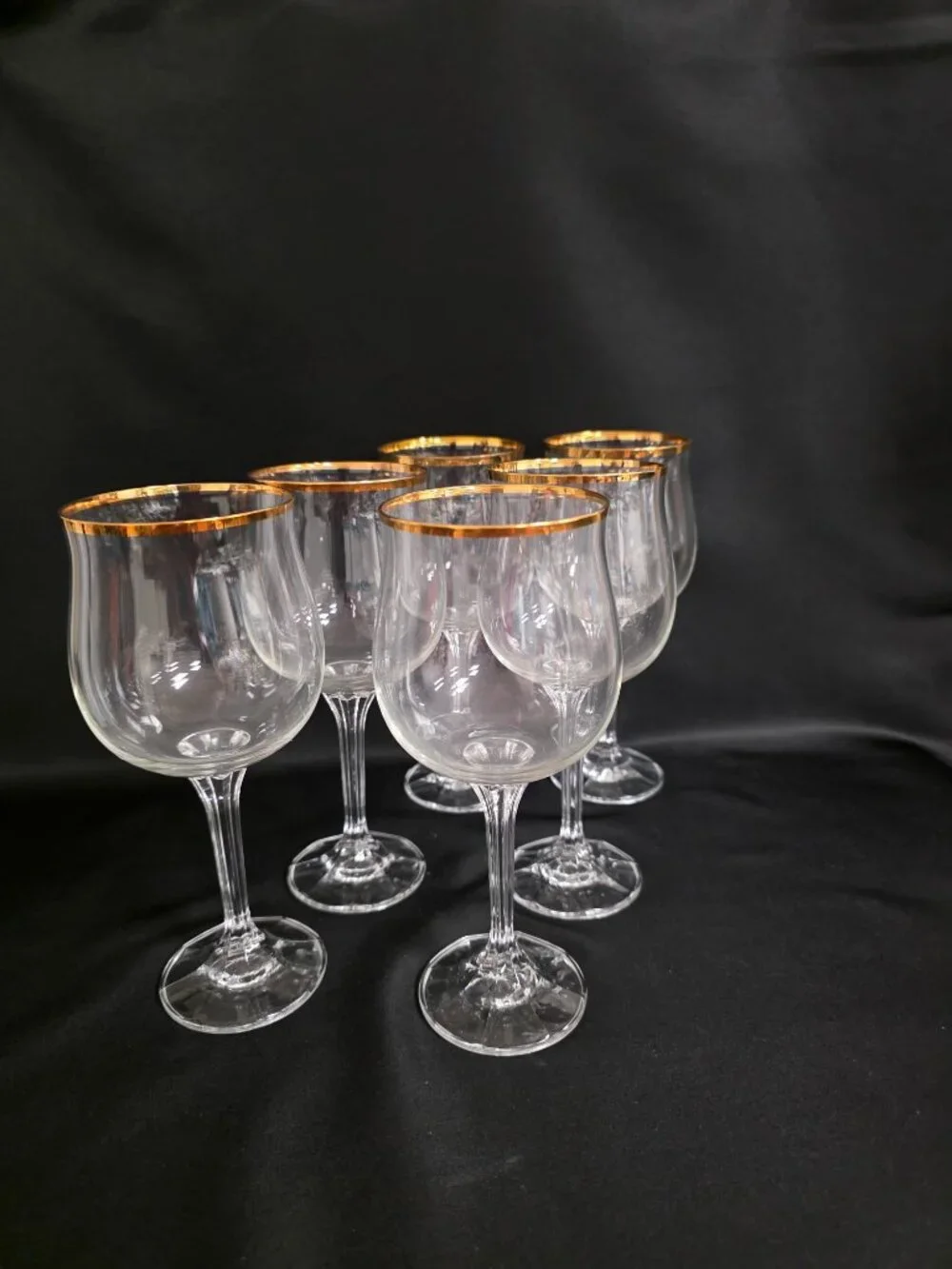 Vtg Bohemia Crystal Geneve Gold Rim Wine Glasses Set of 6 Tulip Czech Art
